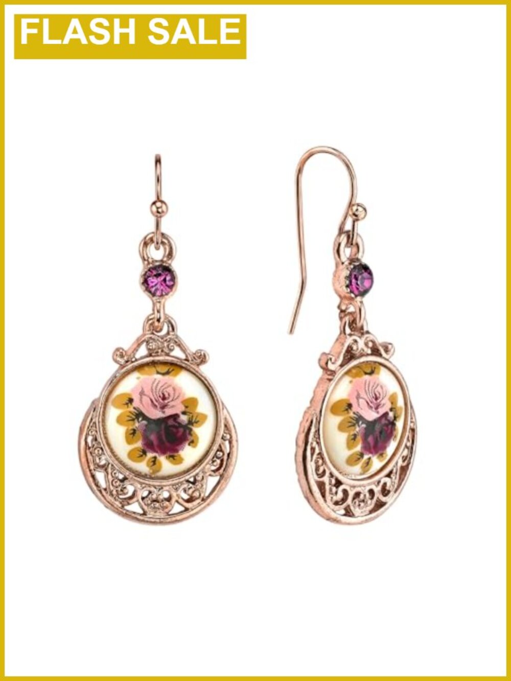 1928 Jewelry Rose Flower Drop Dangle Earrings French Wire 1.75" USA